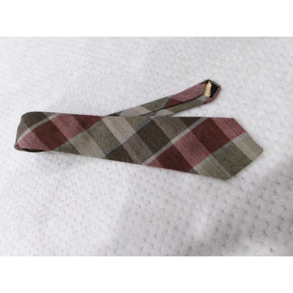 Buckingham Mens 3x54 Necktie Burgundy Brown Plaid Wool Blend Made in England
